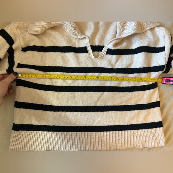 Cream and Black Striped Collared Sweater - Picture 3 of 4